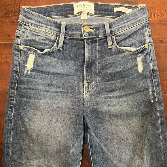 FRAME Denim Le High Straight Jeans Chewed Hem Rue Distressed Size 25 - Picture 3 of 12